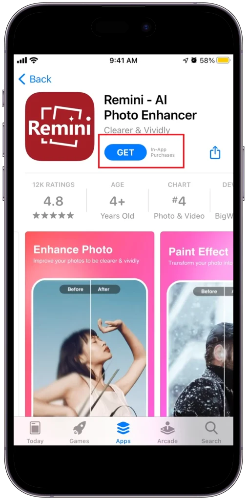Step 3 to install Remini app on iOS (iPhone and iPad)