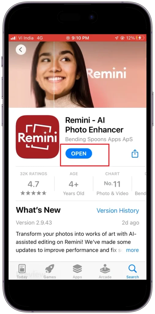 Step 4 to install Remini app on iOS (iPhone and iPad)