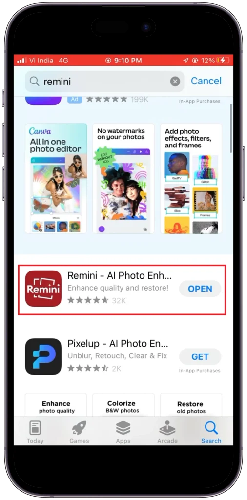 Step 5 to install Remini app on iOS (iPhone and iPad)